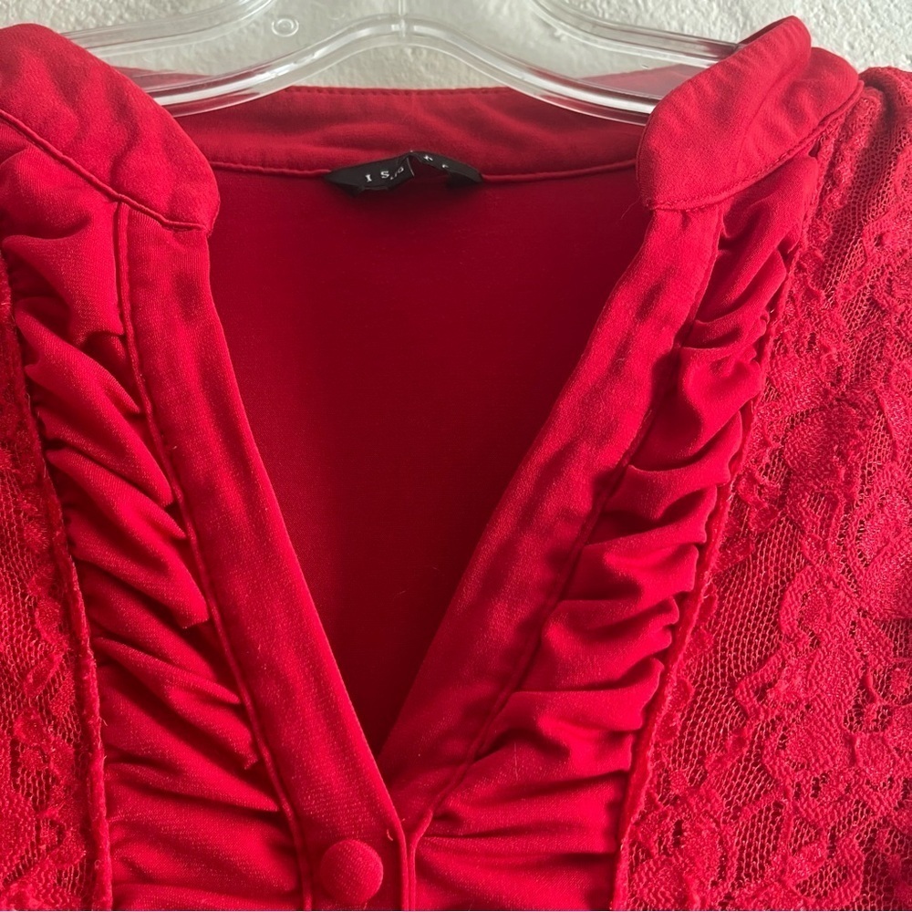 Ispiri Chic Red Lace Accent Blouse Size Large - Picture 6 of 8